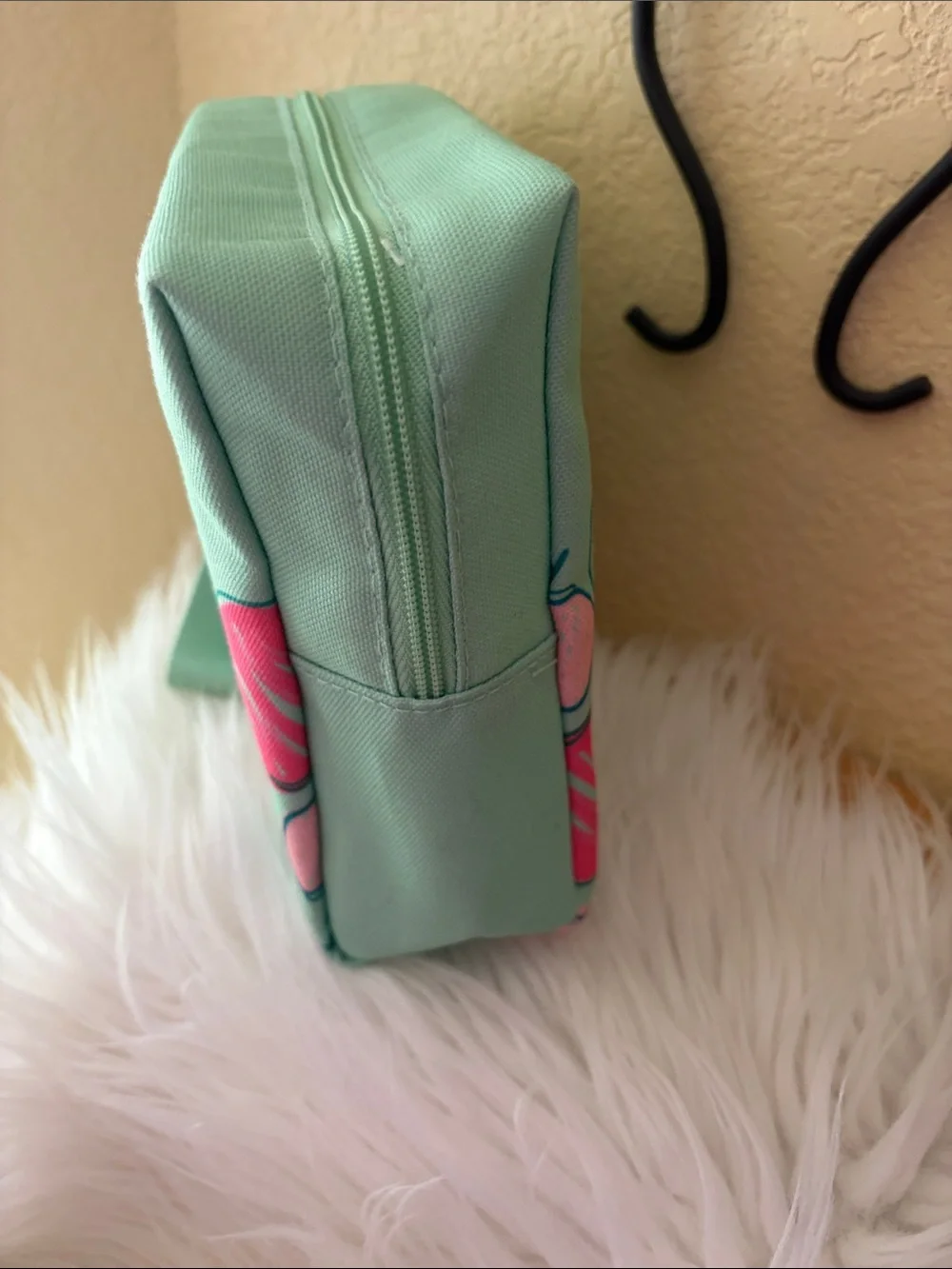 Clinique X Drawbrrtson Mint Green Strawberry Print Wristlet Cosmetic Pouch
